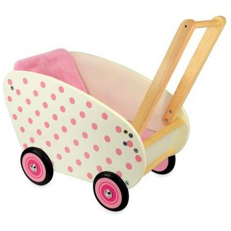 Im Toy Poppenwagen Wit Met Roze Stippen - Hout